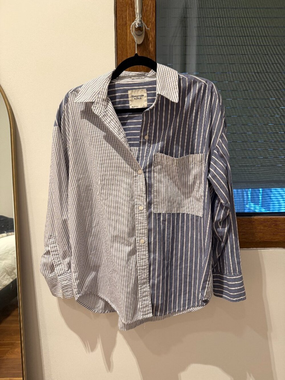 Abercrombie & Fitch Oversized Shirt Womens Blue Striped Patchwork